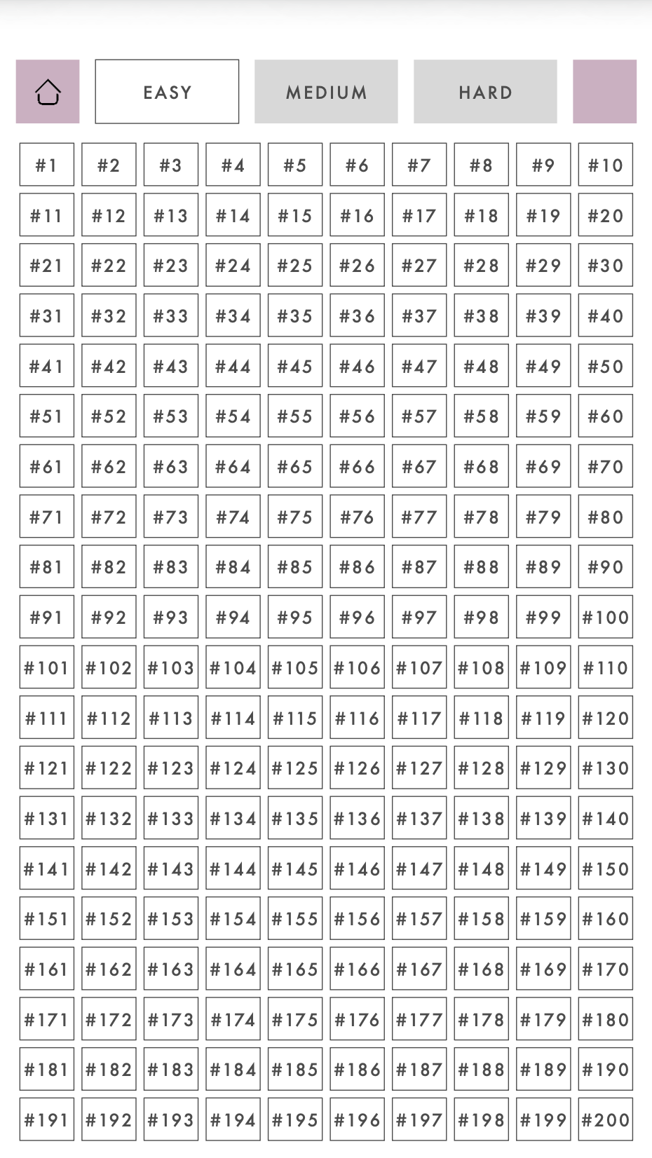 Access all the puzzles of the selected difficulted.
