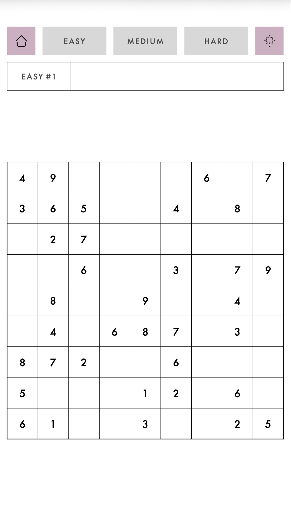 Sudoku puzzle page - easy difficulty