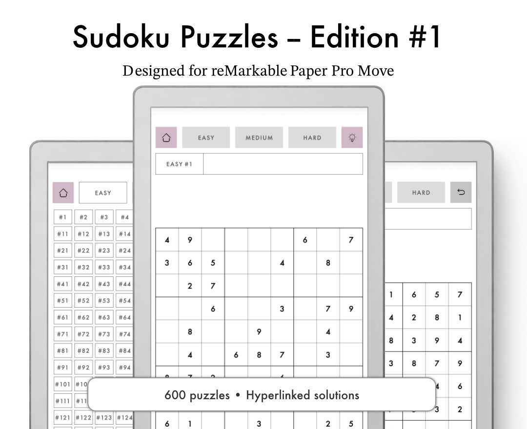 Sudoku Puzzles for Remarkable Paper Pro Move